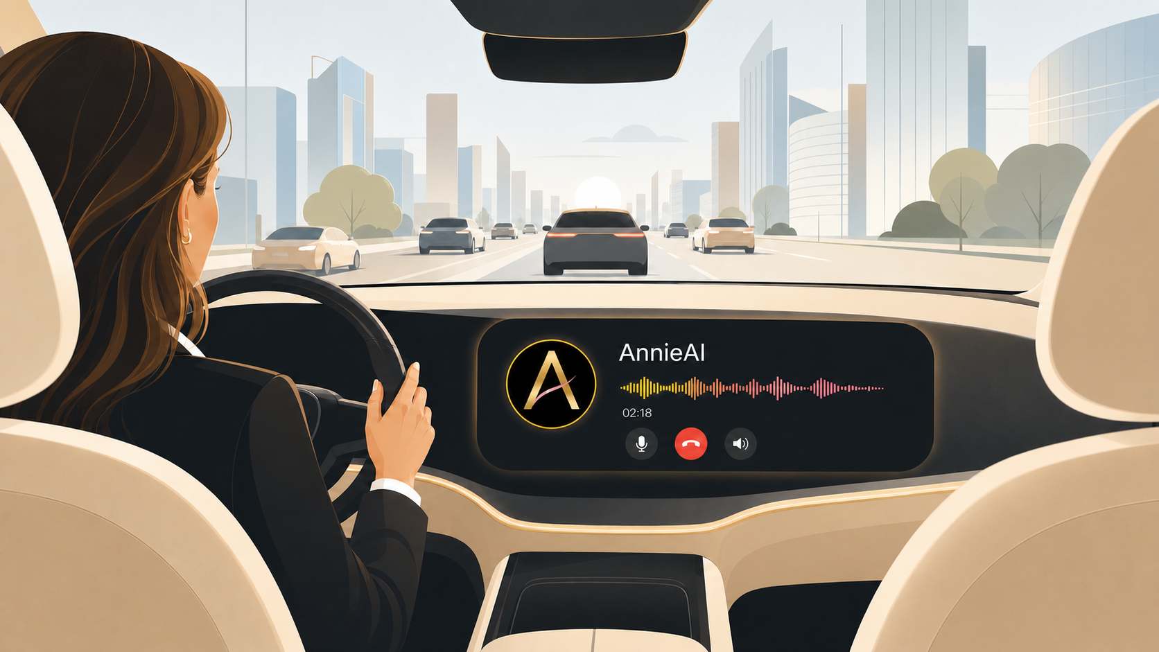 Executive on a call with Annie from the car during a commute
